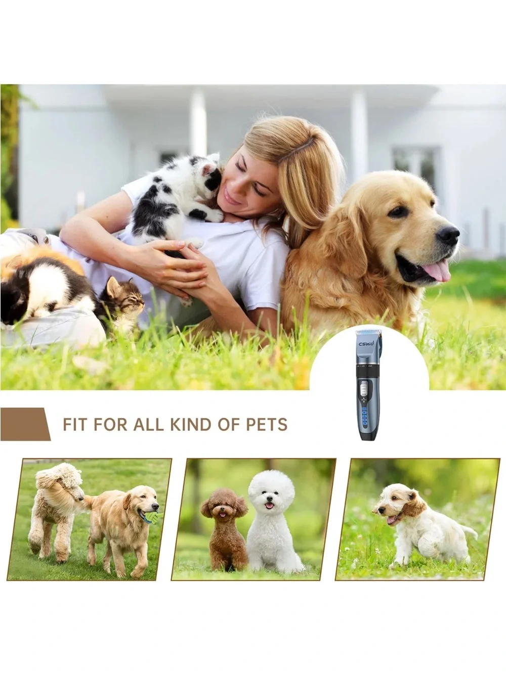 Dog Cat Clippers Pet Hair Grooming Kit Shaver Display Trimmer Low Noise Blue